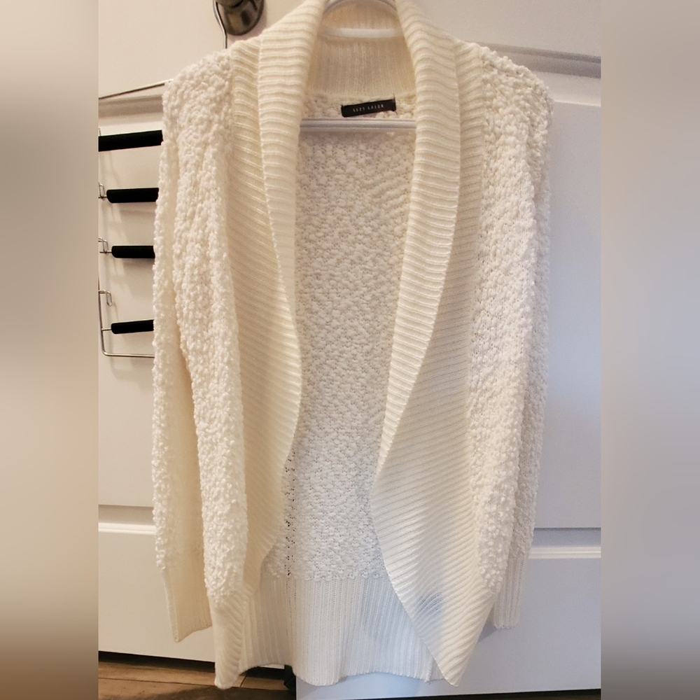 Suzy Shier White Cozy Textured Knit Cardigan